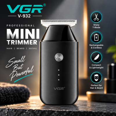 VGR V-932 Professional Cordless Mini Hair & Beard Trimmer for Men – 120 Min Runtime, 5W Silent Motor, Pocket-Sized & Washable Stainless Steel Blades